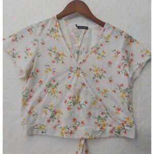 Luna Moon Womens Crop Top Medium White Floral Open Back Mock Wrap Ethereal